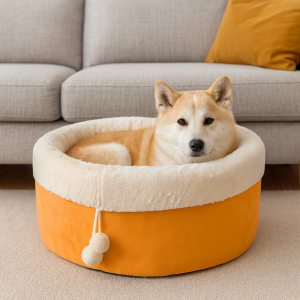 М'яка лежанка будиночок з іграшкою для кішок і собак L 57 х 33 см кругла ліжечко для тварин Помаранчевий (626)