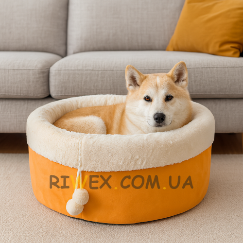 М'яка лежанка будиночок з іграшкою для кішок і собак L 57 х 33 см кругла ліжечко для тварин Помаранчевий (626)