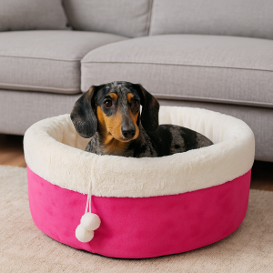 М'яка лежанка будиночок з іграшкою для кішок і собак L 57 х 33 см кругла ліжечко для тварин Рожевий (626)