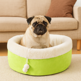 М'яка лежанка будиночок з іграшкою для кішок і собак L 57 х 33 см кругла ліжечко для тварин Салатовий (626)