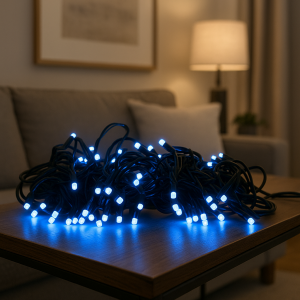 Декоративна LED гірлянда зелений провід 100 LED світлодіодів 220В 8 м Синій