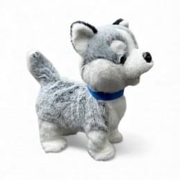 Детская мягкая интерактивная игрушка собачка на поводке (ходит, лает, поет, двигает язычком) «Хаски» 30см (AX)