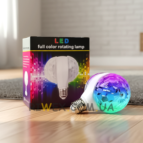 Світлодіодна диско-лампа E27 з обертанням, різнокольорові промені, динамічне світло (YAB)
