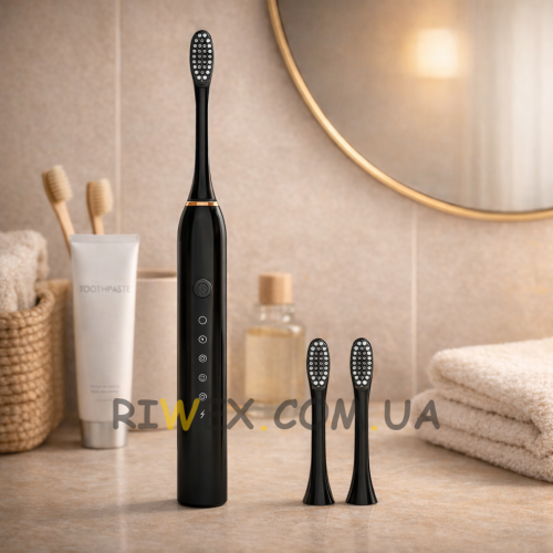 Електрична акумуляторна зубна щітка Sonic IPX7 X-3 500 mAh 1.5W Чорна