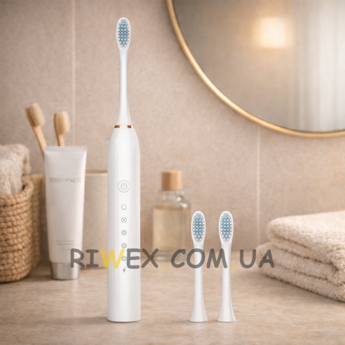 Електрична акумуляторна зубна щітка Sonic IPX7 X-3 500 mAh 1.5W Білий