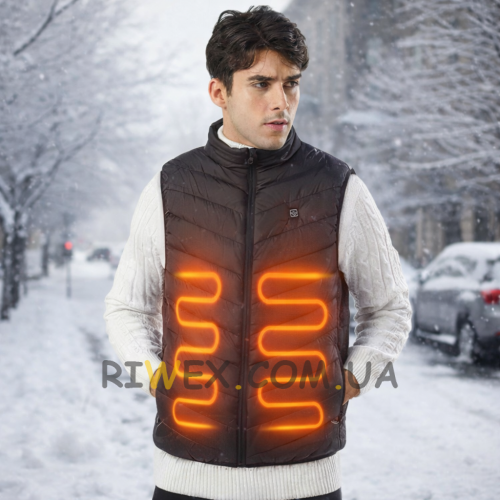 Подогревающая жилетка с электроподогревом от павербанка USB 9 зон Размер XXL
