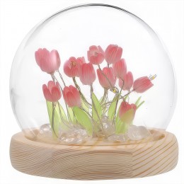 Світлодіодний нічник-колба на дерев'яній підставці "Тюльпани в колбі" (AX)