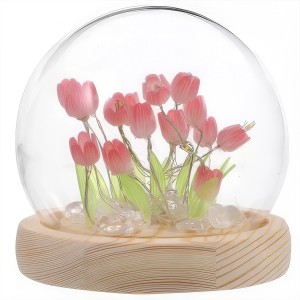 Світлодіодний нічник-колба на дерев'яній підставці "Тюльпани в колбі" (AX)