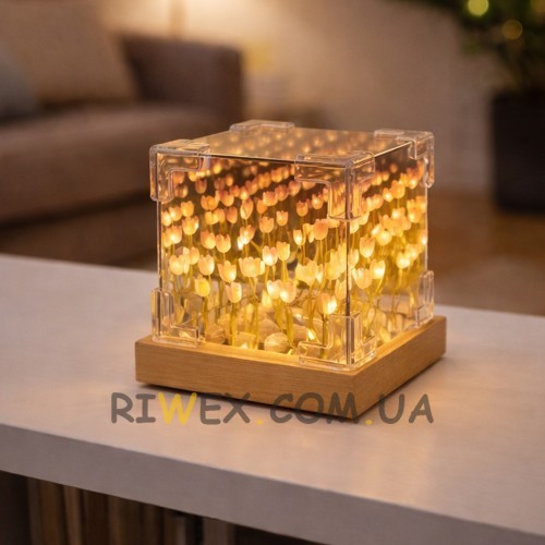 Настільний світлодіодний нічник в кубі "Нескінченні тюльпани" умілі ручки (AX)