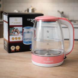 Електричний скляний прозорий чайник з підсвічуванням Crownberg CB-9410 2200 Вт 1,7 л Рожевий