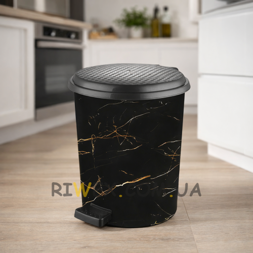 Смітникове відро для сміття з педаллю 6 л Туреччина Чорний мармур (DRK)