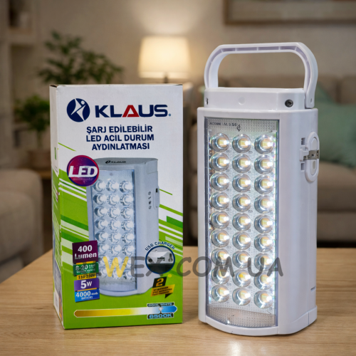 Кемпінговий акумуляторний світлодіодний ліхтарик-повербанк з зарядкою "Klaus" 24LED 4000mA 6V