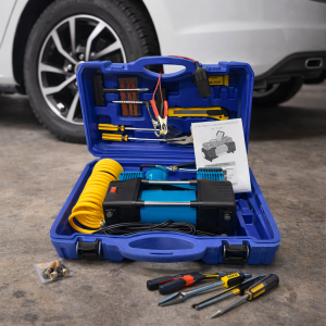 Двопоршневий акумуляторний автомобільний компресор з набором інструментів у кейсі MA811 Синій (ARSH)