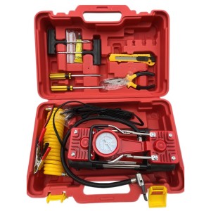 Двопоршневий акумуляторний автомобільний компресор з набором інструментів у кейсі MA810 Червоний (ARSH)