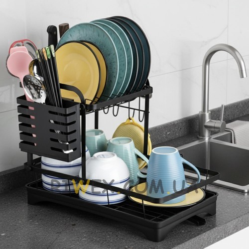 Двоярусна настільна кухонна сушарка для посуду з нержавіючої сталі з піддоном MJ-2040 (SHAF)