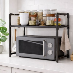 Полиця-органайзер для кухні над мікрохвильовкою Oven storage rack (чорна, двоярусна) (SHAF)