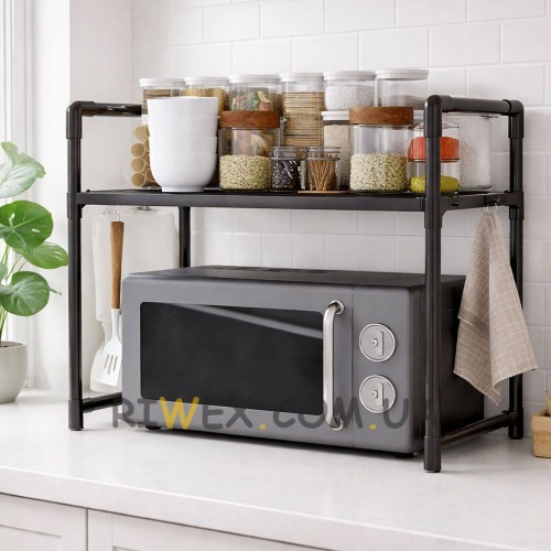 Полиця-органайзер для кухні над мікрохвильовкою Oven storage rack (чорна, двоярусна) (SHAF)