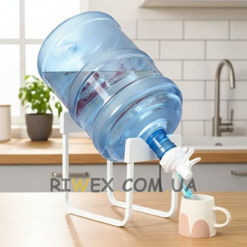 Наклонная подставка для бутыля 19 л, с краном металлическая, для дома, офиса, дачи, кафе, Белая (SHAF)