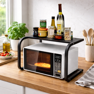 Полиця-органайзер Kitchenware для кухні над мікрохвильовкою (чорна, двоярусна) (SHAF)