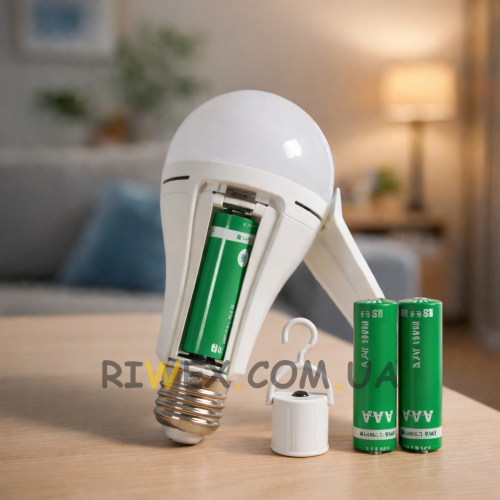 Акумуляторна LED лампочка з 2 акумуляторами FAE-3920 з гачком і перемикачем