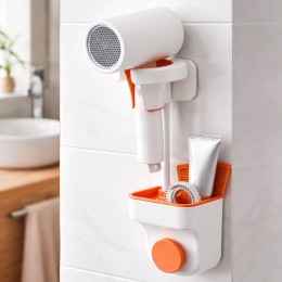 Тримач підставка для фена та органайзер настінний у ванну Hole free blower frame (509/3968)