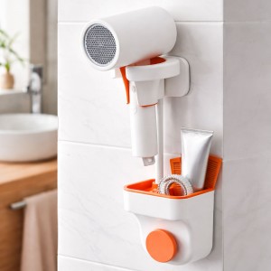 Держатель подставка для фена и органайзер настенный в ванную Hole free blower frame (509/3968)