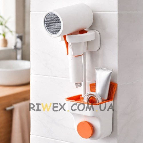 Тримач підставка для фена та органайзер настінний у ванну Hole free blower frame (509/3968)