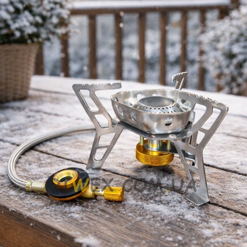 Пальник туристичний газовий YZ-9 з регулятором подачі та виносною системою підключення балона (TOL)