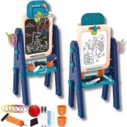 Дитячий двосторонній мольберт для малювання 4 в 1 з магнітною дошкою та кільцем для баскетболу (509/3269)