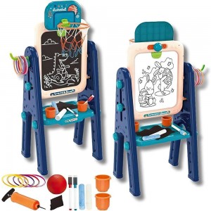 Дитячий двосторонній мольберт для малювання 4 в 1 з магнітною дошкою та кільцем для баскетболу (509/3269)