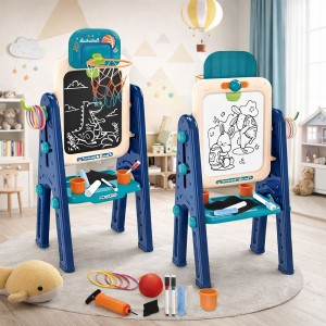 Дитячий двосторонній мольберт для малювання 4 в 1 з магнітною дошкою та кільцем для баскетболу (509/3269)