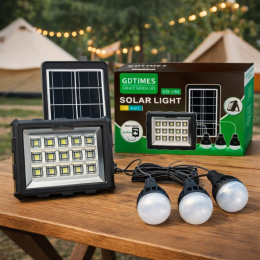 Сонячна панель-повербанк з ліхтарем та лампочками в комплекті 3шт GDTimes GD-106 4000 mAh 30W (TOL)