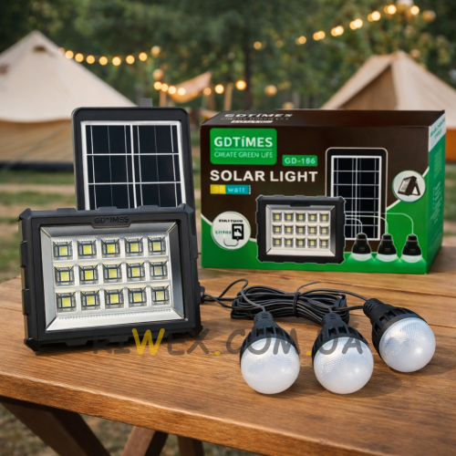 Сонячна панель-повербанк з ліхтарем та лампочками в комплекті 3шт GDTimes GD-106 4000 mAh 30W (TOL)