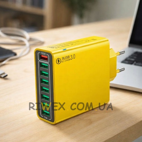 Мережевий зарядний пристрій 65W 8 USB портів, швидке заряджання Quick Charge 3.0 (509/34640)
