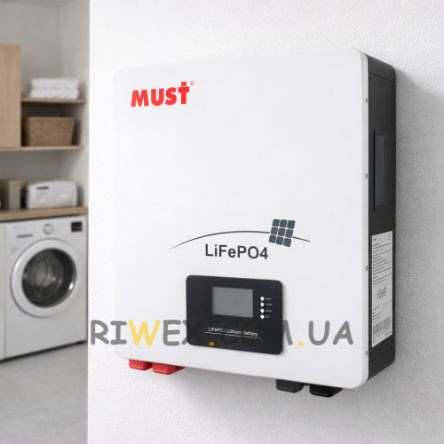 Акумуляторна настінна батарея MUST LP16-24100 2.5KW 25,6V 100 Ah LiFePO4 (ISML)