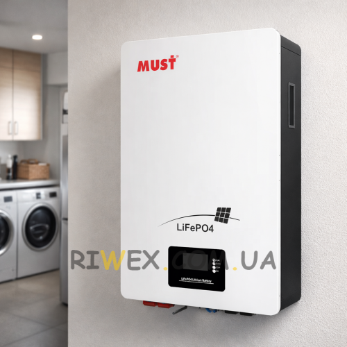 Гібридний настінний інвертор-перетворювач напруги MUST LP16-48100 LiFePO4, 51.2V 100AH 5кВт (ISML)