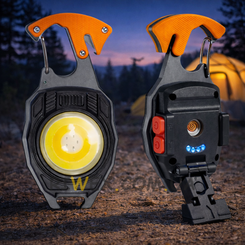 LED Ліхтарик мультитул 7в1 (карабін, запальничка, відкривачка, ремнерез, викрутка, свисток, магніт) (205/2907)