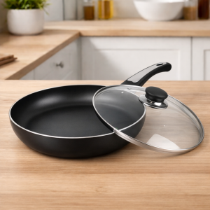 Алюмінієва кухонна сковорода з антипригарним покриттям, індукційне дно, скляна кришка MR-1203-24 24 см (235)