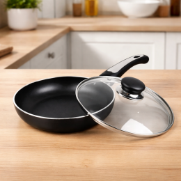 Алюмінієва кухонна сковорода з антипригарним покриттям, індукційне дно, скляна кришка MR-1203-22 22 см (235)