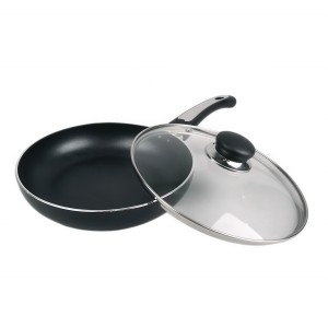 Алюмінієва кухонна сковорода з антипригарним покриттям, індукційне дно, скляна кришка MR-1203-22 22 см (235)