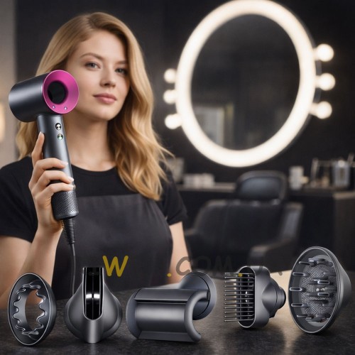 Преміальний фен для швидкого сушіння та точного укладання волосся з 5 насадками, Фуксія (509/4638)