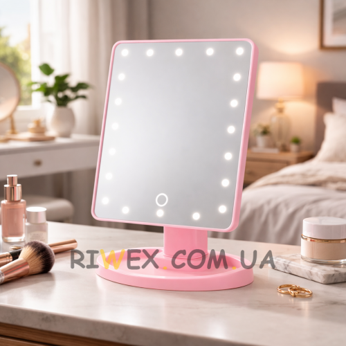 Настільне косметичне дзеркало Mirror c LED підсвічуванням 16 світлодіодів Рожевий