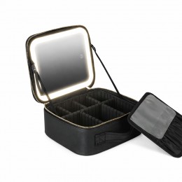 Портативная дорожная косметичка-органйзер с отделениями с зеркалом и подсветкой, Черный (JM/7590)