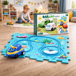 Розвиваюча дитяча іграшка-пазл з машинками 5PCS Rail Car Блакитний (509/3548)