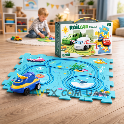 Розвиваюча дитяча іграшка-пазл з машинками 5PCS Rail Car Блакитний (509/3548)