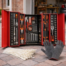 Набор инструментов в трехсекционном металлическом ящике на 3 секции 168 предметов (JM/5468)