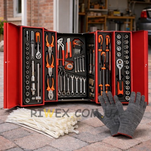 Набор инструментов в трехсекционном металлическом ящике на 3 секции 168 предметов (JM/5468)