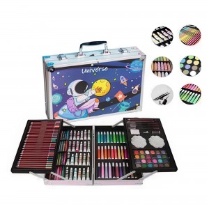 Набір для творчості, малювання (олівці, фарби, маркери) в кейсі "Космонавт" 145 шт. предметів алюмінієва валіза Синій (509/4658)