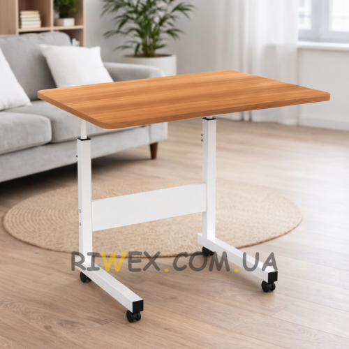 Комп'ютерний приліжковий стіл для ноутбука на колесах з регулюванням висоти 60х40 см Світле дерево (509/4663)