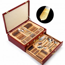 Подарунковий набір столових приладів 72 шт на 12 персон у дерев'яному футлярі (509/4675)